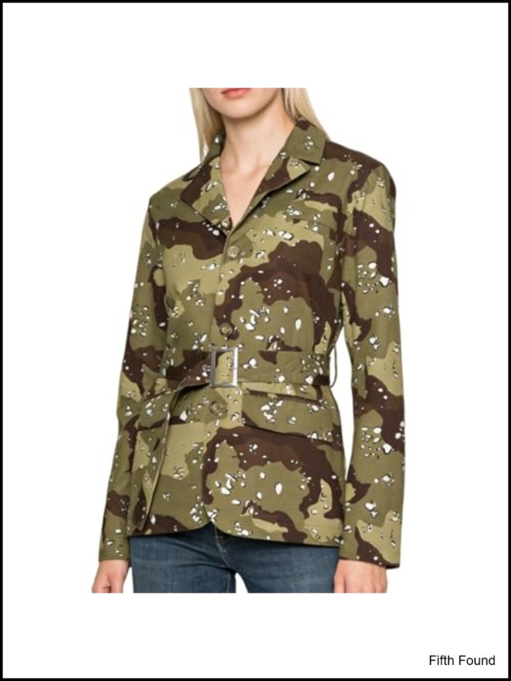 Oversized Camo Denim Blazer Jacket Button Down Lapel Long Sleeve Casual Coat